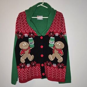 Ugly Christmas Sweater Cardigan Gingerbread Get Lit Size Large